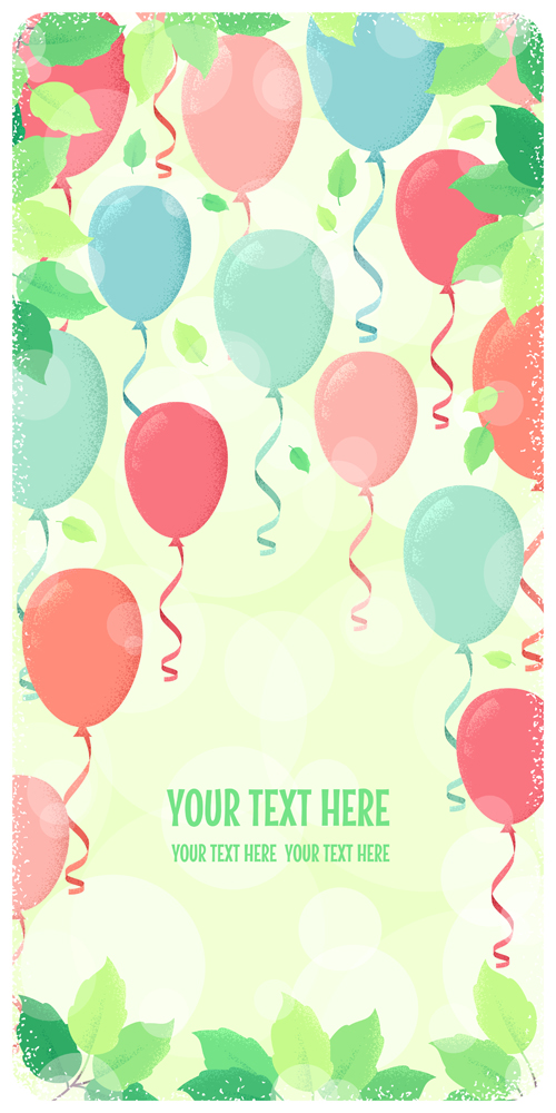 Fresh green leaves and multicolored balloons background vector 03  