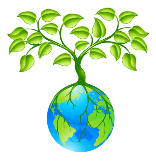 Globe mit Baum-Logos Vektordesign 02  
