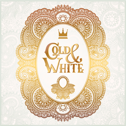 Gold with white floral ornaments background vector illustration set 18  