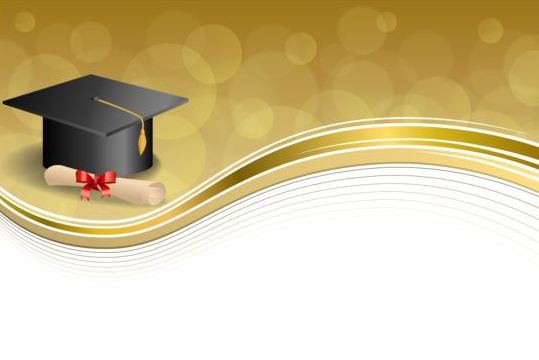 Examens mössa med diplom och gyllene abstrakt bakgrund 07  
