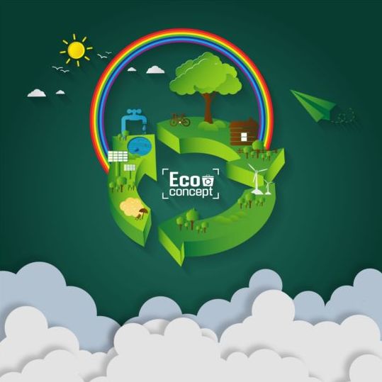 Groene Eco aarde met papier wolk vector sjabloon 01  