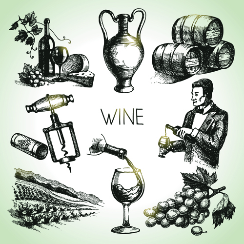 Hand drawn wine design vector icons 02  