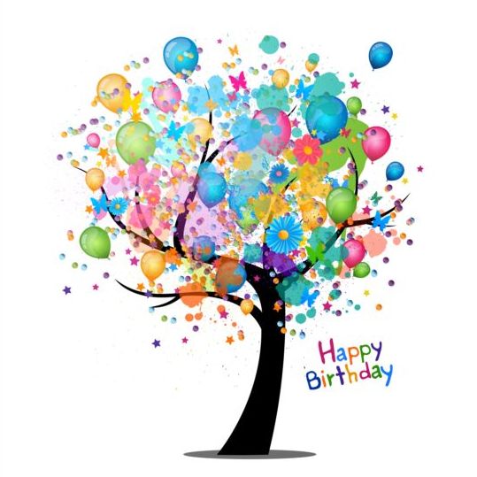 Happy birthday colored tree vector  