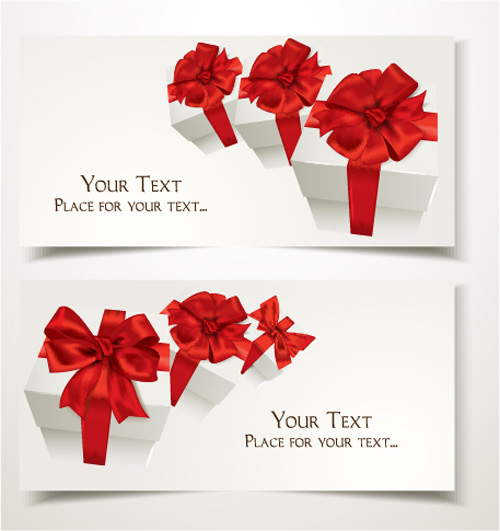 Holiday gift cards with ribbon bow vector 03  