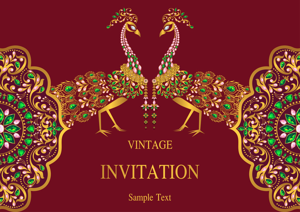 L'Inde styles vintage invitation carte vecteur modèle 04  