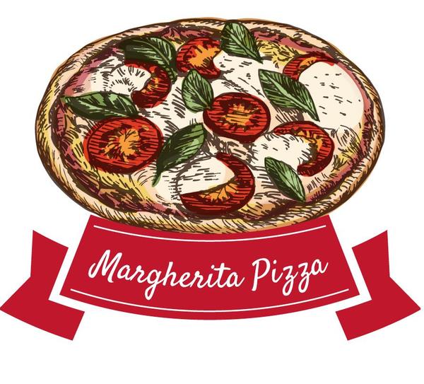 Gezeichneter Vektor Margherita-Pizza Hand  