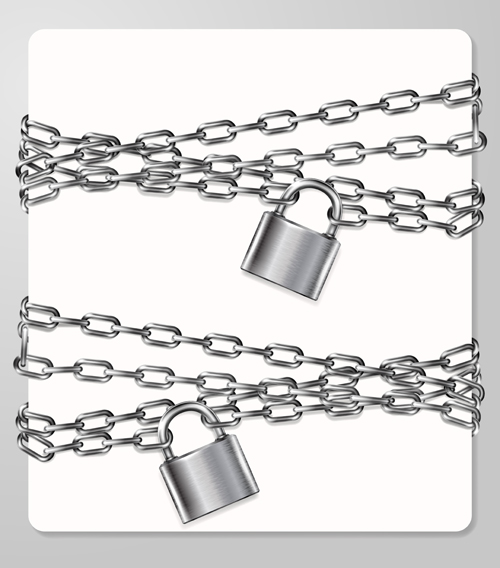 Metal chain and padlock with white background vector  