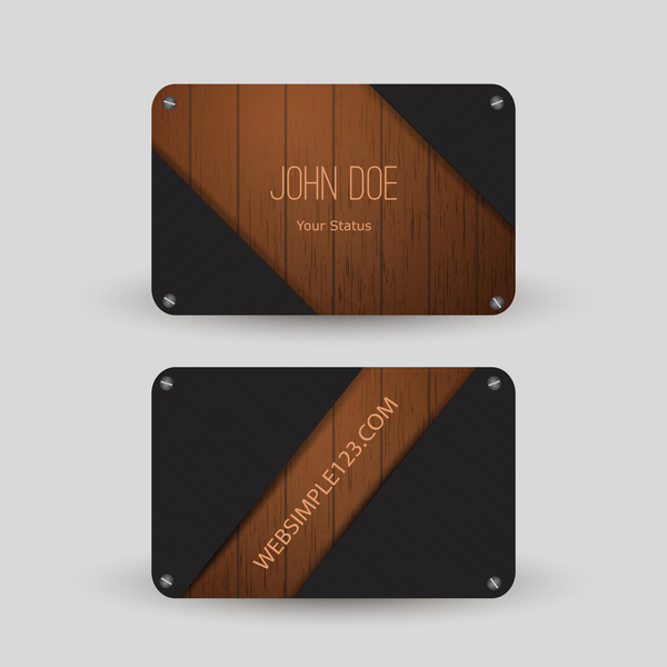 Metal with wooden business card template vector 07  
