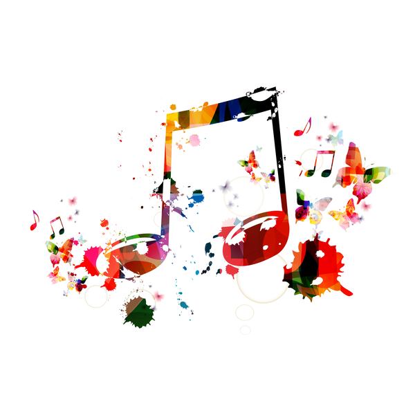 Notes and butterflies music background vector 07  