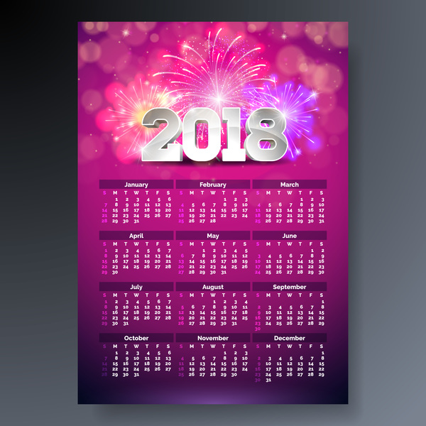 ピンク2018カレンダーテンプレートベクトル材料  