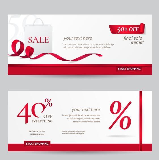 Rec ribbon with discount sale banner vector  