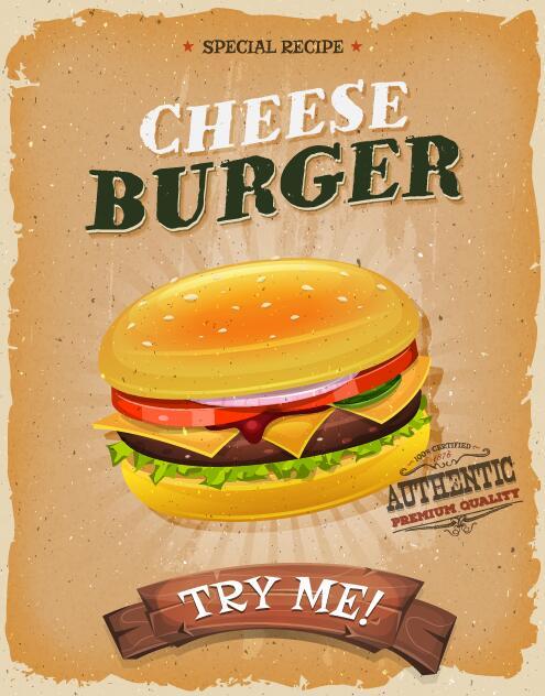 Matériel de vecteur rétro burger fromage affiche  