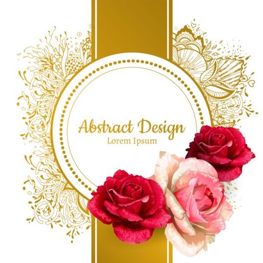 Rose with ornate golden card vector 01  