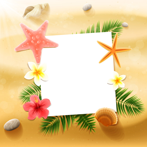 Shell with flower summer beach background vector 01  