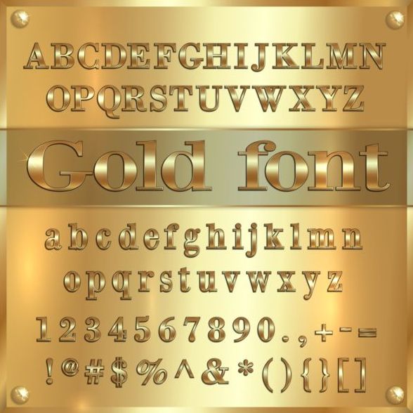 Alphabet de polices doré brillant avec le vecteur numéro 01  
