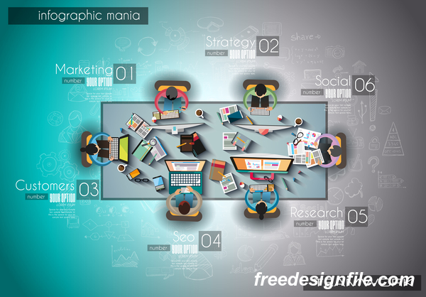 Idées de travail d'équipe infographie modèle vecteur matériel 04  