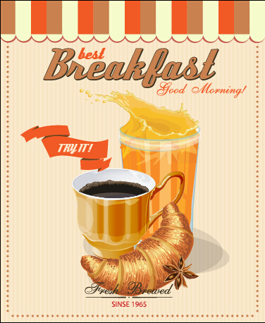 Vector retro breakfast poster design graphic 01  