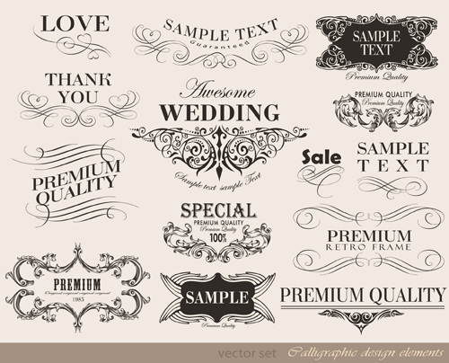 Vector set of calligraphic vintage elements 03  