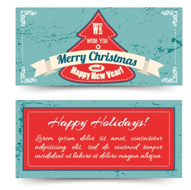 Vintage Christmas tree ribbon cards vector  