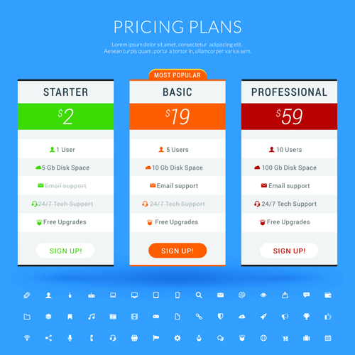 Website pricing plans banners vector material 08  