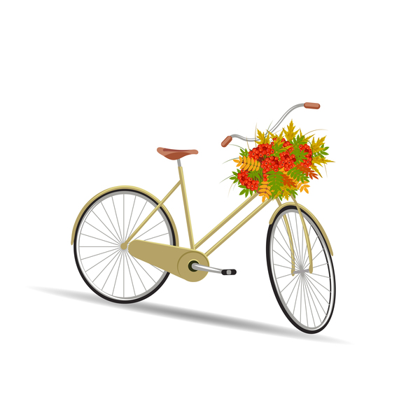 Yellow bicycle with flower basket vector  