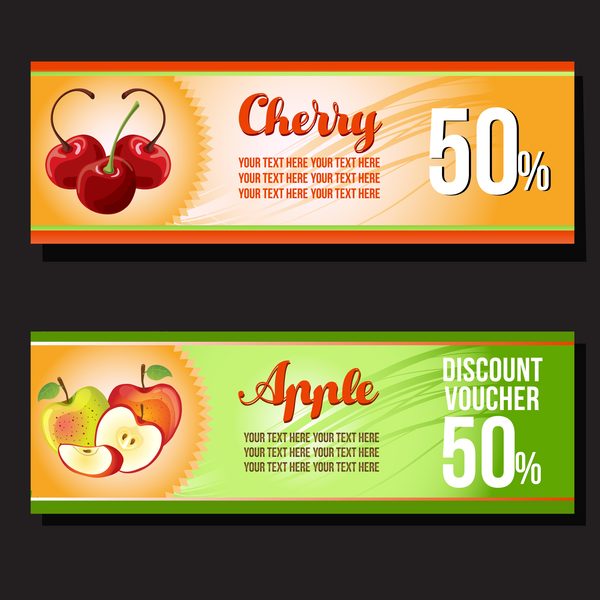 Apfel und Kirsche Rabatt Gutschein Vektor  