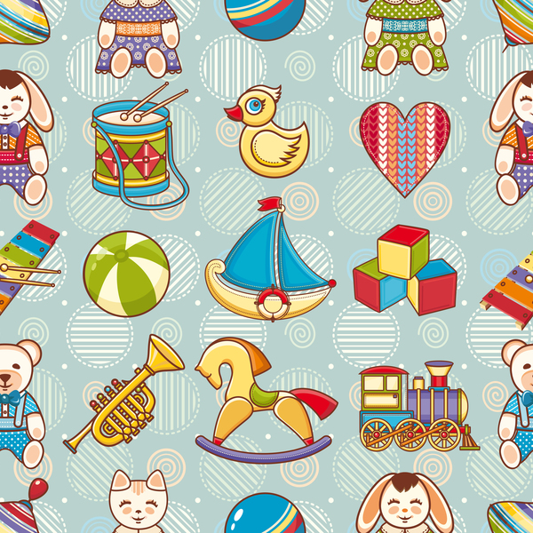 baby seamless pattern with cute toy vectors 03  