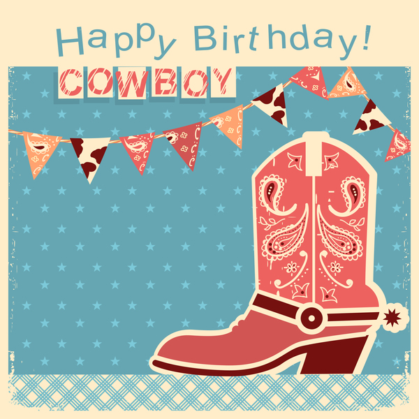 carte enfant Cow-Boy avec un vecteur anniversaire rétro  