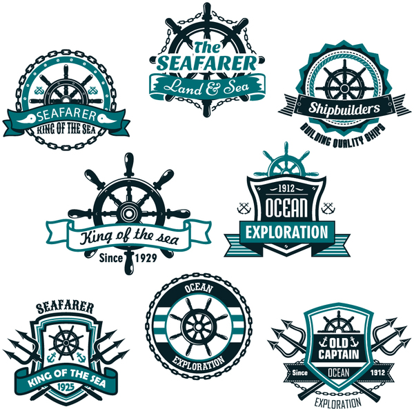 king of the sea labels vector set  