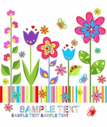 Cute spring floral background vector set 02  
