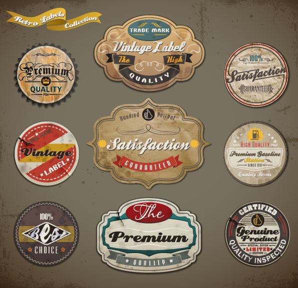 Vintage ribbons labels and Stickers vector 01  