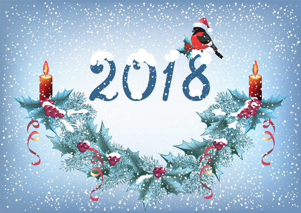 Weihnachtshintergrund 2018 mit Schneeflockenvektor 04  