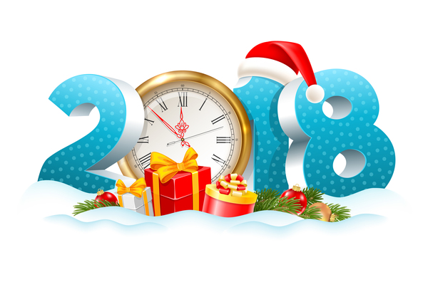 Ziffern 2018 digits neues Jahr mit Uhrvektor  