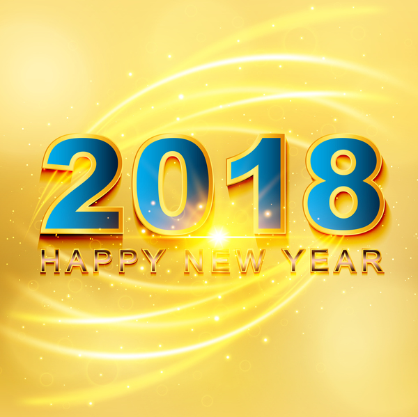 2018年の幸せな新年黄色の背景ベクトル  