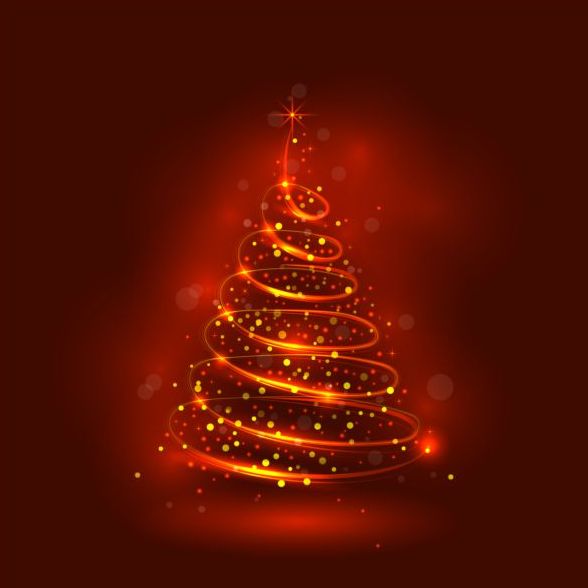 Abstract christmas tree with red shiny background vector  