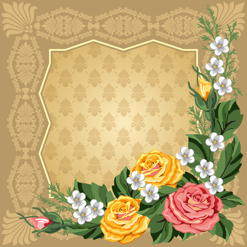 Beautiful flower with retro frame vector material 02  