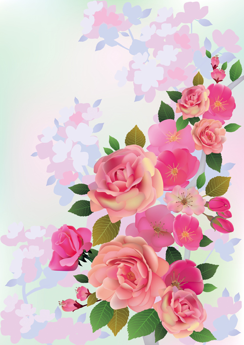 Beautiful pink flowers vector background set 04  