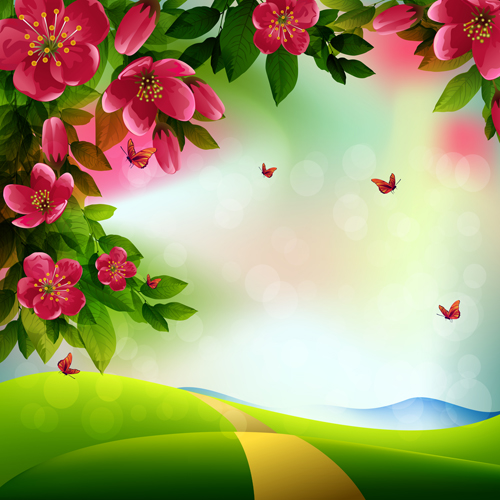Beautiful red flower vector background 05  