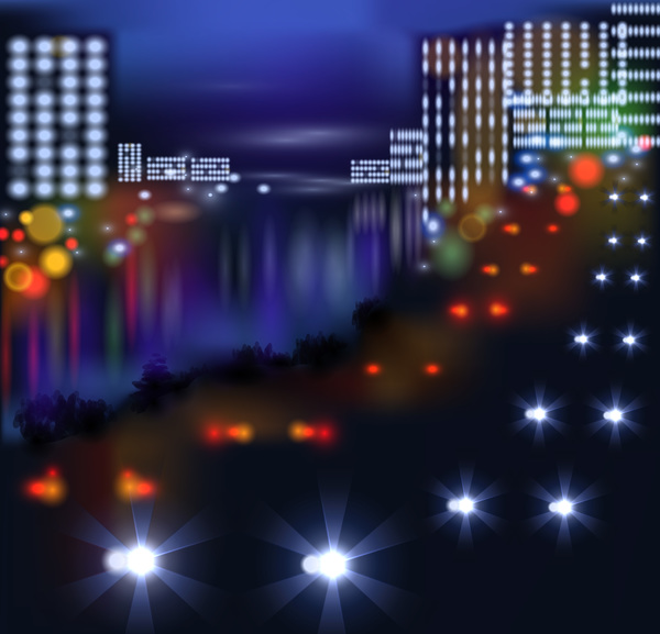 Big city night landscape vector material 05  