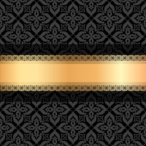 Décoration de luxe noir avec ruban d’or fond vecteur 01  