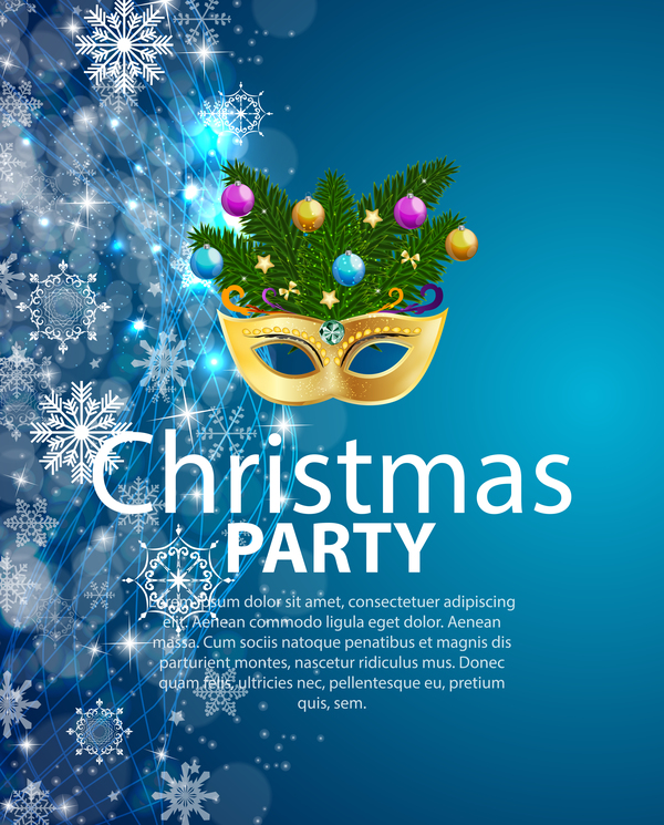 Blue christmas party poster vector template 01  