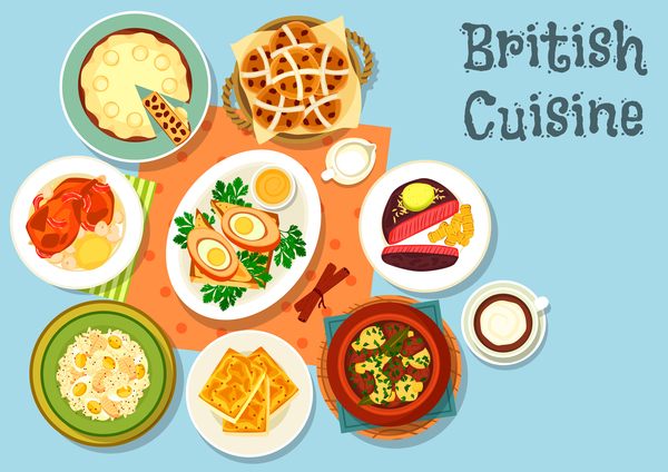 Britische Küche Lebensmittel Material Vektor 02  