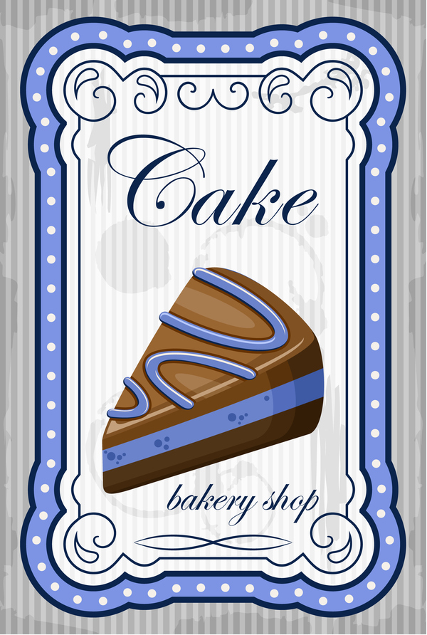 Cake with bakery shop retor poster vector 05  