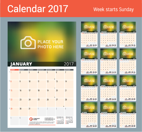Calendario 2017 con disegno del vettore fotografico 11  