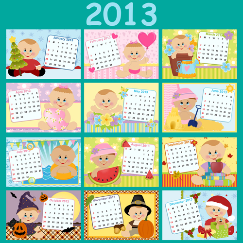 Elements of Calendar grid 2013 design vector set 03  