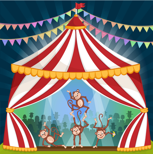 Cartoon circus tent and animals design vector 07  