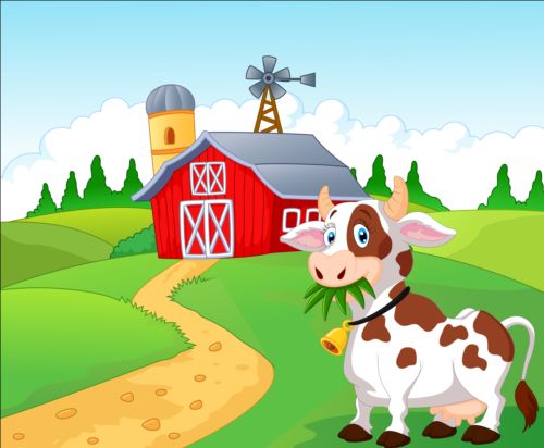 Cartoon cow with farm vectors 05  