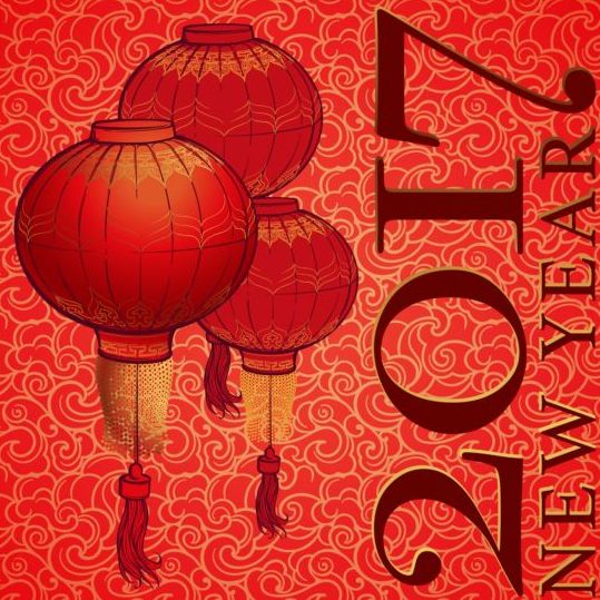Chinese 2017 New Year red background vector 03  