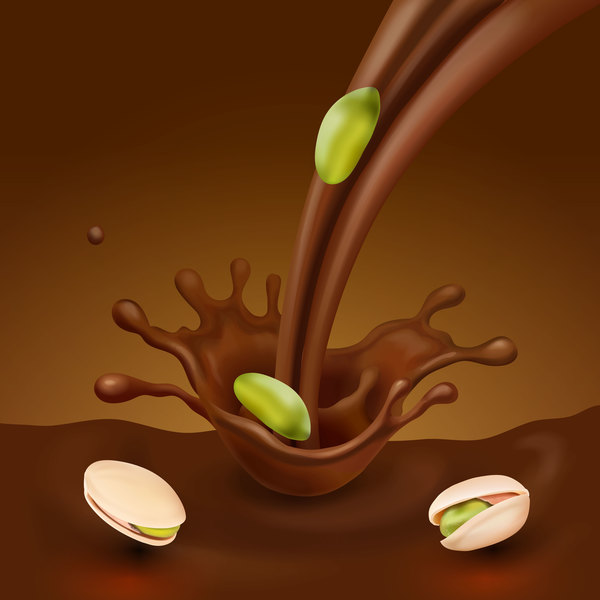 Schokoladenspritzen mit Pistazienvektor  
