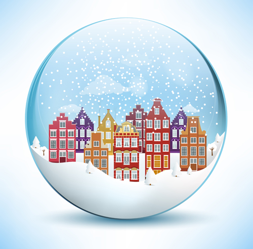 Christmas crystal ball with winter vector 09  